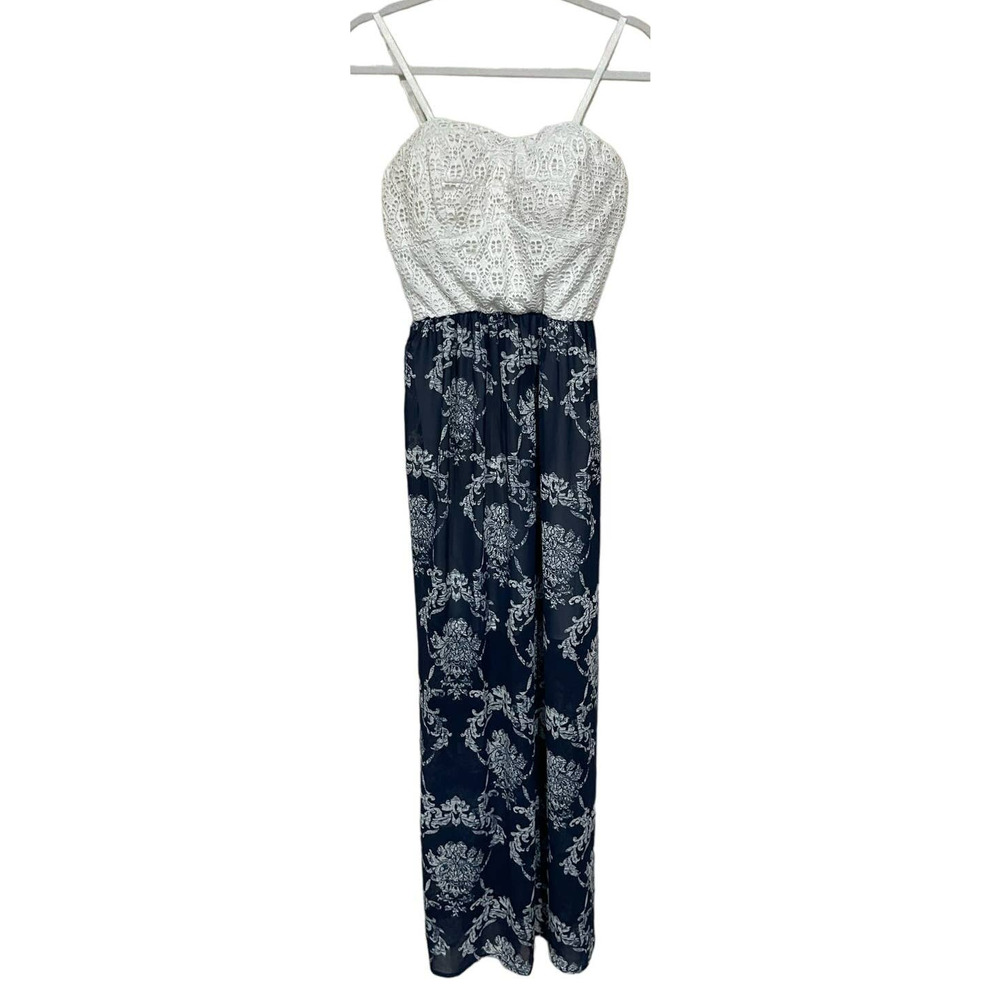 Poetry Blue and White Crochet Top Maxi Dress SZ Large
